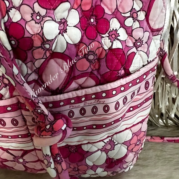 Vintage VERA BRADLEY Power Pink 2003 Drawstring 2 Pocket Backpack Floral White